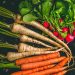 Food photography if vegetables on black background